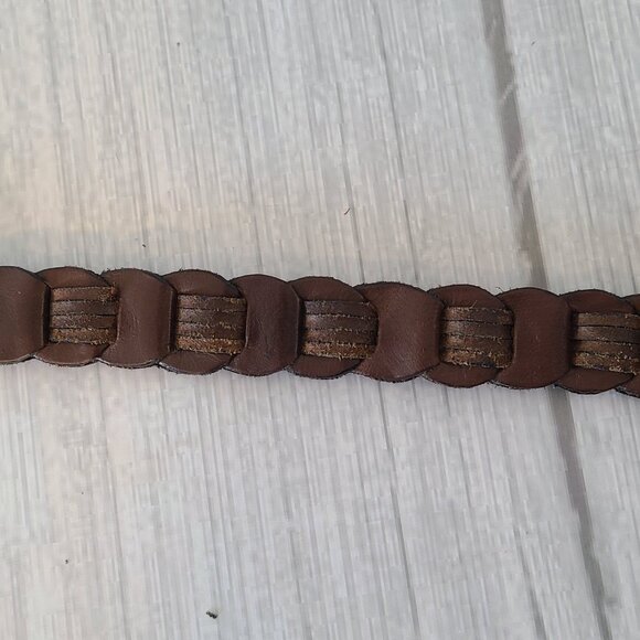 Vintage Chain Braid Leather Belt Solid Brass Buckle Mens XL - Picture 3 of 6